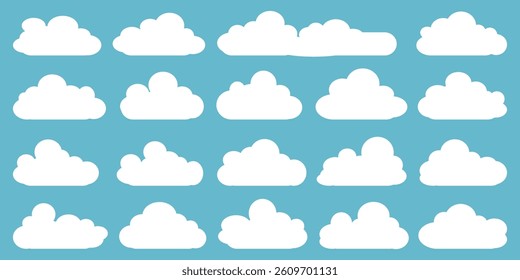 Collection of white cloud illustrations. Vector set of cartoon clouds in flat design.Cloud.
