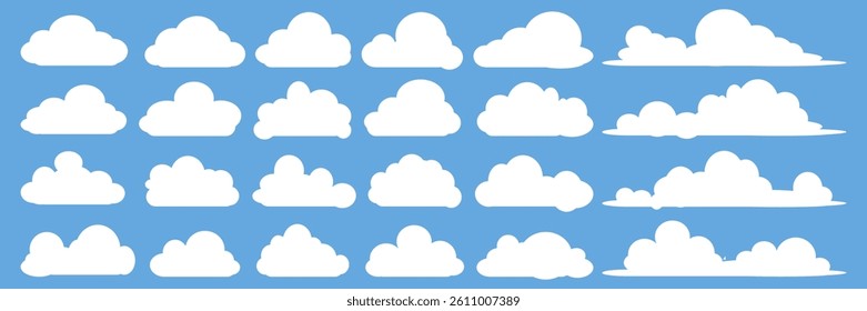 Collection of white cloud illustrations. Vector set of cartoon clouds in flat design.Cloud.