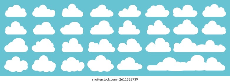 Collection of white cloud illustrations. Vector set of cartoon clouds in flat design.Cloud.