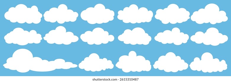 Collection of white cloud illustrations. Vector set of cartoon clouds in flat design.Cloud.