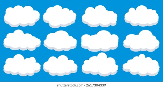 Collection of white cloud illustrations. Vector set of cartoon clouds in flat design.Cloud.