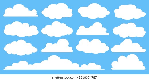 Collection of white cloud illustrations. Vector set of cartoon clouds in flat design.Cloud.