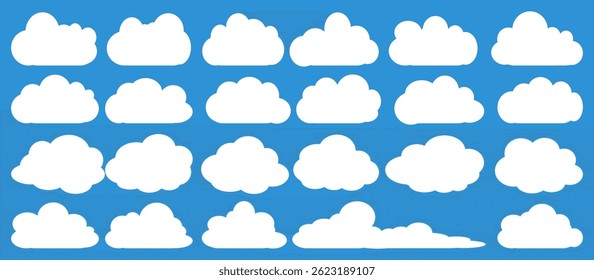 Collection of white cloud illustrations. Vector set of cartoon clouds in flat design.Cloud.