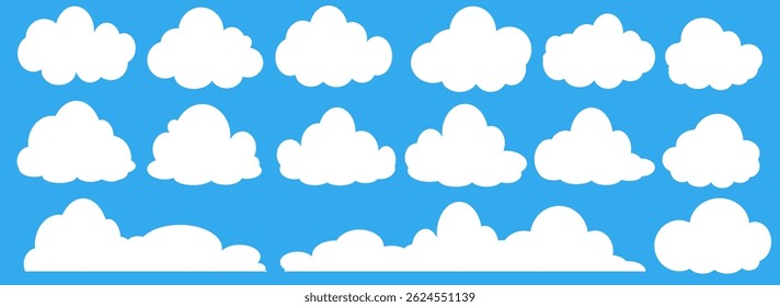 Collection of white cloud illustrations. Vector set of cartoon clouds in flat design.Cloud.