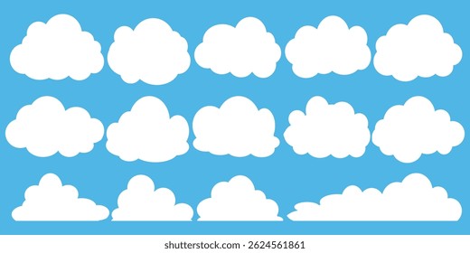 Collection of white cloud illustrations. Vector set of cartoon clouds in flat design.Cloud.