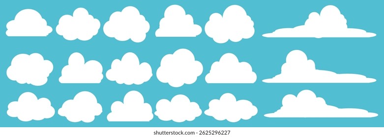 Collection of white cloud illustrations. Vector set of cartoon clouds in flat design.Cloud.