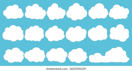 Collection of white cloud illustrations. Vector set of cartoon clouds in flat design.Cloud.