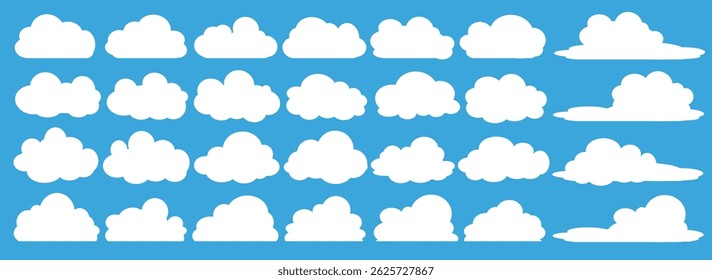 Collection of white cloud illustrations. Vector set of cartoon clouds in flat design.Cloud.