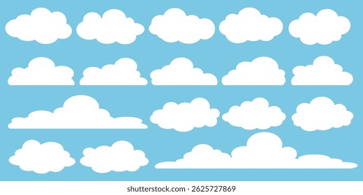 Collection of white cloud illustrations. Vector set of cartoon clouds in flat design.Cloud.