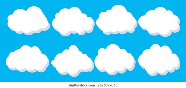 Collection of white cloud illustrations. Vector set of cartoon clouds in flat design.Cloud.