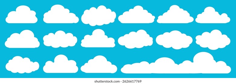 Coleção de ilustrações de nuvens brancas. Vetor conjunto de nuvens de desenhos animados em design plano.Nuvem.