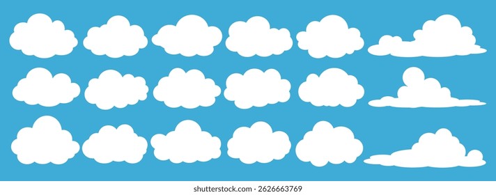 Collection of white cloud illustrations. Vector set of cartoon clouds in flat design.Cloud.