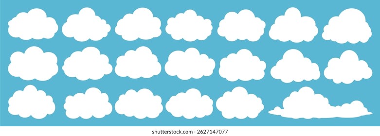 Collection of white cloud illustrations. Vector set of cartoon clouds in flat design.Cloud.