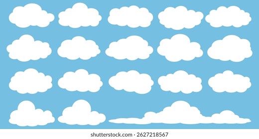 Collection of white cloud illustrations. Vector set of cartoon clouds in flat design.Cloud.