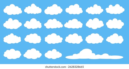 Collection of white cloud illustrations. Vector set of cartoon clouds in flat design.Cloud.