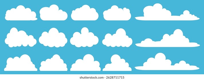 Collection of white cloud illustrations. Vector set of cartoon clouds in flat design.Cloud.