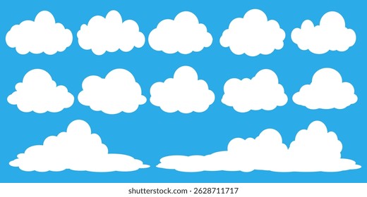 Collection of white cloud illustrations. Vector set of cartoon clouds in flat design.Cloud.
