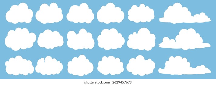 Collection of white cloud illustrations. Vector set of cartoon clouds in flat design.Cloud.