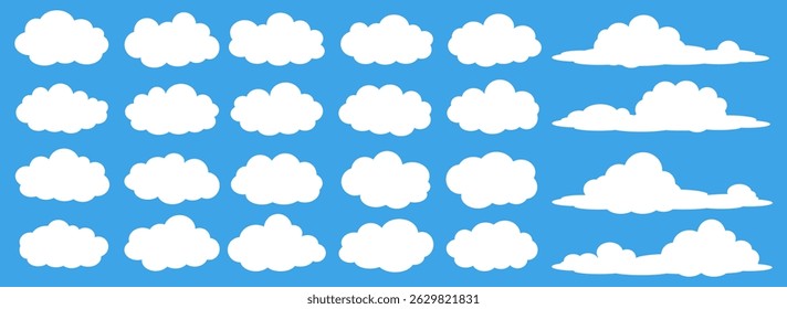 Collection of white cloud illustrations. Vector set of cartoon clouds in flat design.Cloud.