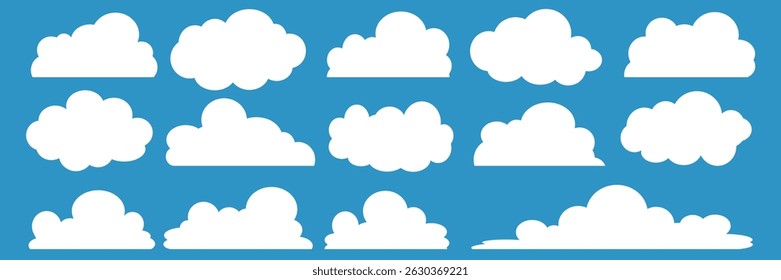 Collection of white cloud illustrations. Vector set of cartoon clouds in flat design.Cloud.