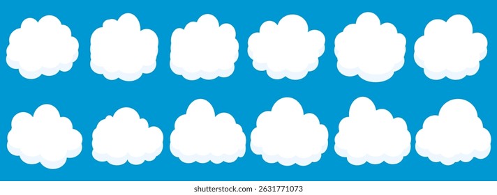 Collection of white cloud illustrations. Vector set of cartoon clouds in flat design.Cloud