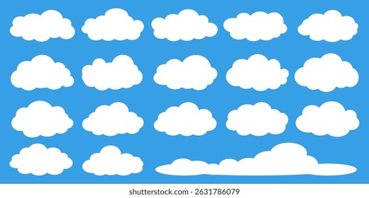 Collection of white cloud illustrations. Vector set of cartoon clouds in flat design.Cloud