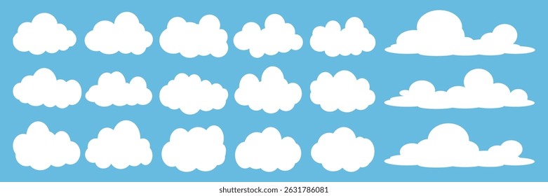 Collection of white cloud illustrations. Vector set of cartoon clouds in flat design.Cloud