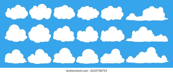 Collection of white cloud illustrations. Vector set of cartoon clouds in flat design.Cloud