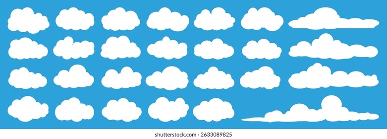 Collection of white cloud illustrations. Vector set of cartoon clouds in flat design.Cloud