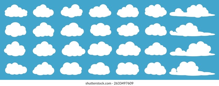Collection of white cloud illustrations. Vector set of cartoon clouds in flat design.Cloud.