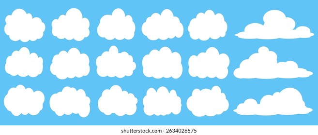 Collection of white cloud illustrations. Vector set of cartoon clouds in flat design.Cloud.