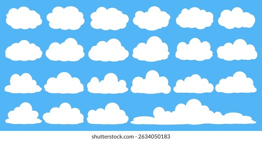Collection of white cloud illustrations. Vector set of cartoon clouds in flat design.Cloud.
