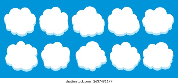 Collection of white cloud illustrations. Vector set of cartoon clouds in flat design.Cloud.
