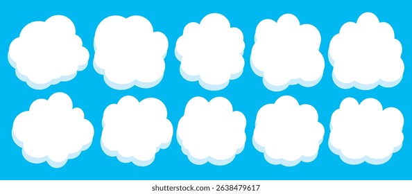 Collection of white cloud illustrations. Vector set of cartoon clouds in flat design.Cloud.