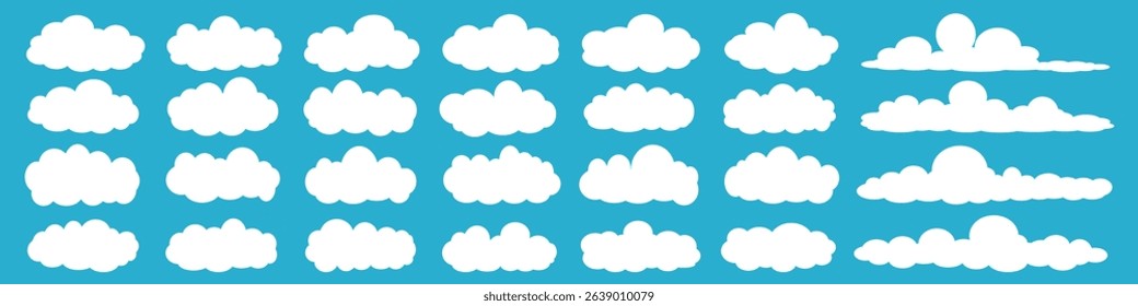 Collection of white cloud illustrations. Vector set of cartoon clouds in flat design.Cloud.