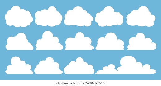 Collection of white cloud illustrations. Vector set of cartoon clouds in flat design.Cloud.