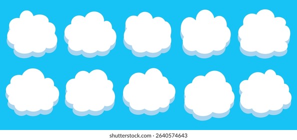 Collection of white cloud illustrations. Vector set of cartoon clouds in flat design.Cloud.