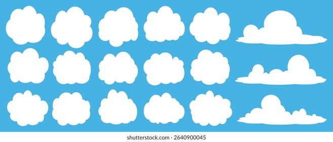 Collection of white cloud illustrations. Vector set of cartoon clouds in flat design.Cloud.
