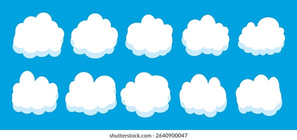 Collection of white cloud illustrations. Vector set of cartoon clouds in flat design.Cloud.