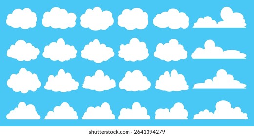 Collection of white cloud illustrations. Vector set of cartoon clouds in flat design.Cloud.