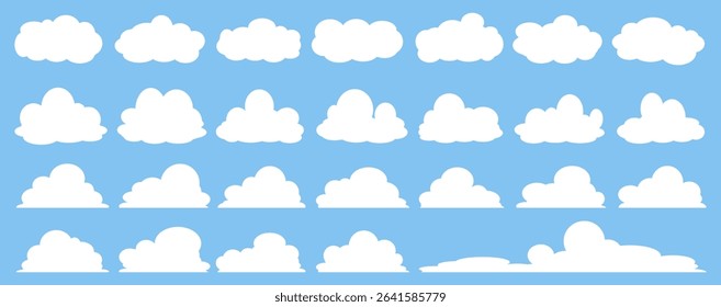 Collection of white cloud illustrations. Vector set of cartoon clouds in flat design.Cloud.