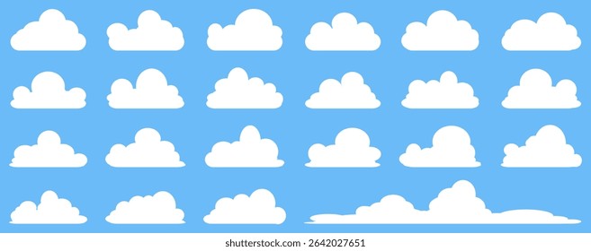 Collection of white cloud illustrations. Vector set of cartoon clouds in flat design.Cloud.
