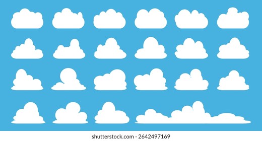 Collection of white cloud illustrations. Vector set of cartoon clouds in flat design.Cloud.
