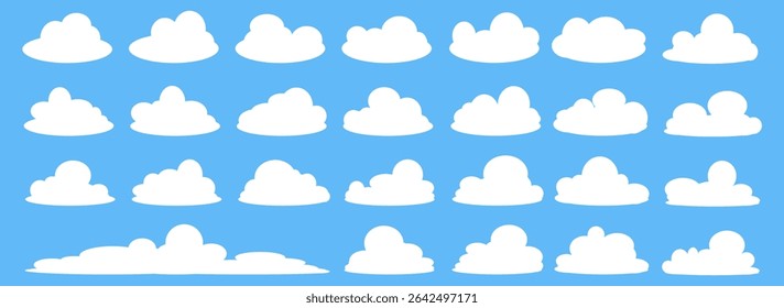 Collection of white cloud illustrations. Vector set of cartoon clouds in flat design.Cloud.