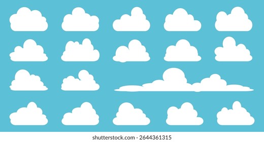 Collection of white cloud illustrations. Vector set of cartoon clouds in flat design.Cloud.