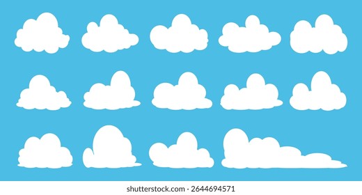 Collection of white cloud illustrations. Vector set of cartoon clouds in flat design.Cloud.