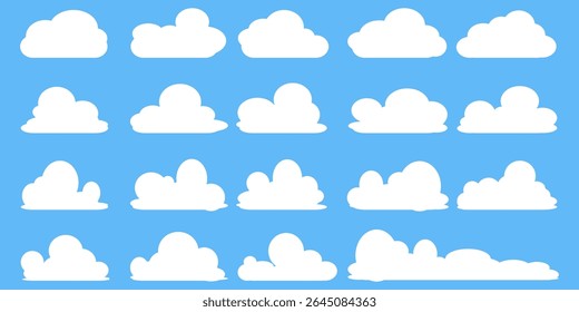 Collection of white cloud illustrations. Vector set of cartoon clouds in flat design.Cloud.