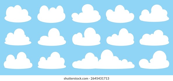 Collection of white cloud illustrations. Vector set of cartoon clouds in flat design.Cloud.