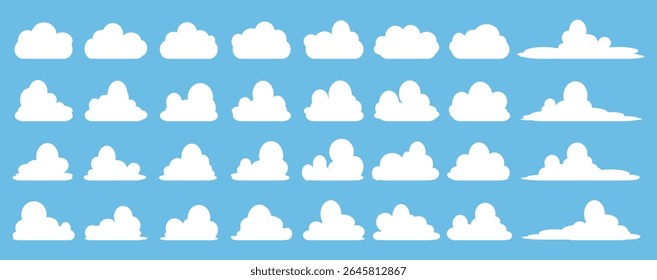 Collection of white cloud illustrations. Vector set of cartoon clouds in flat design.Cloud.