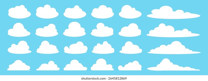 Collection of white cloud illustrations. Vector set of cartoon clouds in flat design.Cloud.